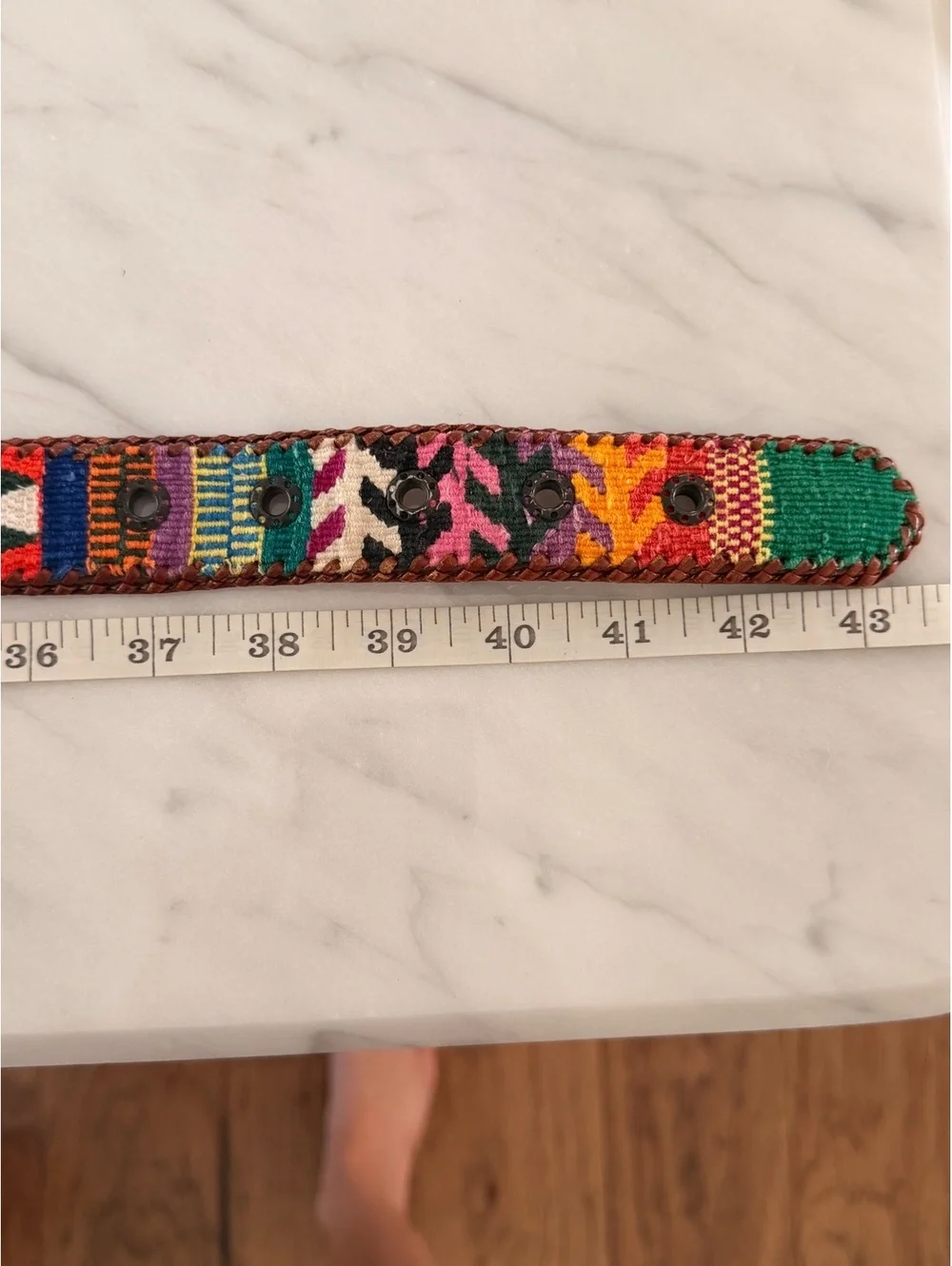 Handwoven Multicolor Textile and Leather Belt